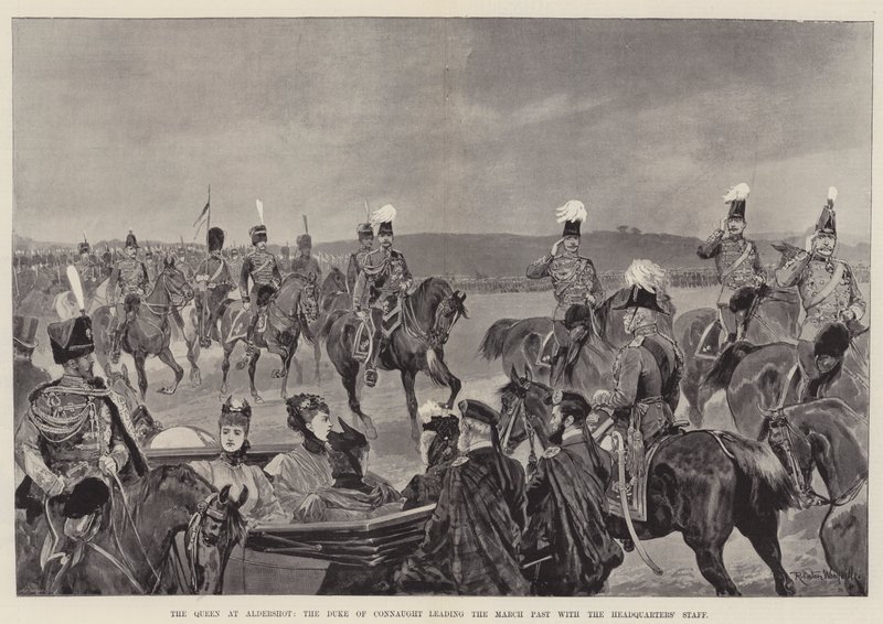 A királynő Aldershotban, Connaught hercege a vezérkarral a menet élén alkotó: Richard Caton Woodville junior