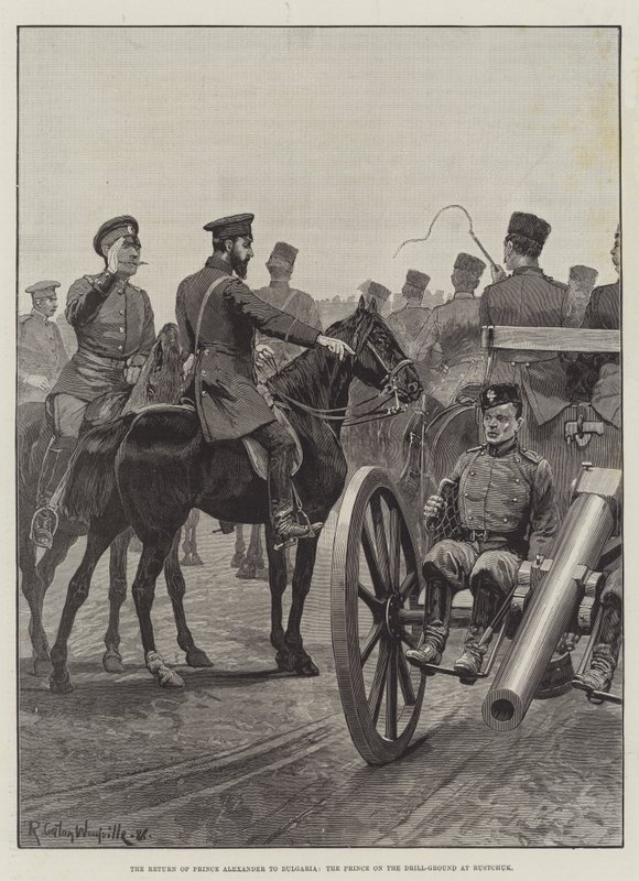 Sándor herceg visszatérése Bulgáriába, a herceg a rusztcsuki fúrópályán alkotó: Richard Caton Woodville junior