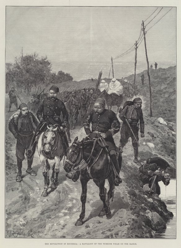 A rouméliai forradalom, a török nizam zászlóalja márciusban alkotó: Richard Caton Woodville junior