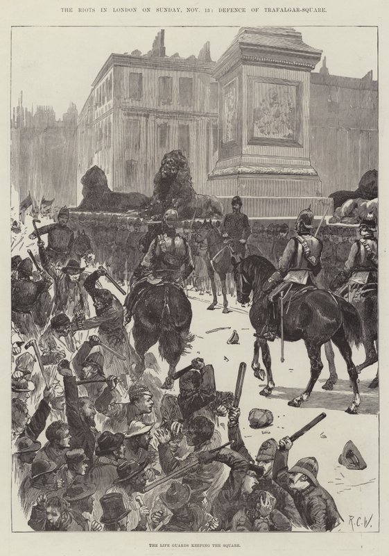 A londoni zavargások november 13-án, vasárnap, a Trafalgar-tér védelme alkotó: Richard Caton Woodville junior