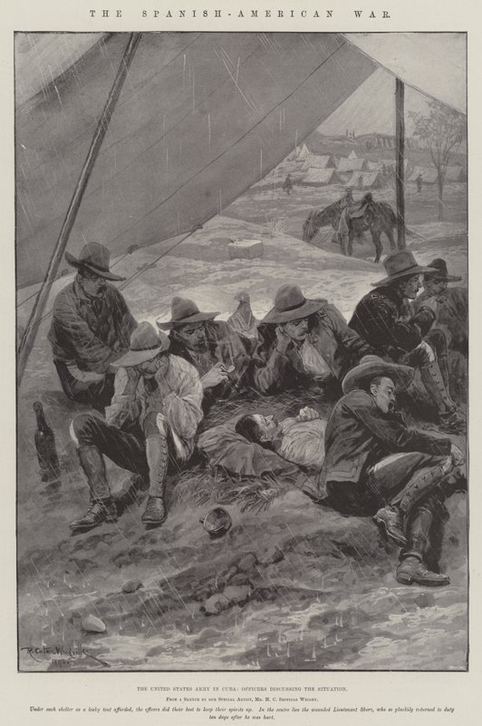 A spanyol-amerikai háború, az Egyesült Államok hadserege Kubában, a helyzetet megvitató tisztek alkotó: Richard Caton Woodville junior