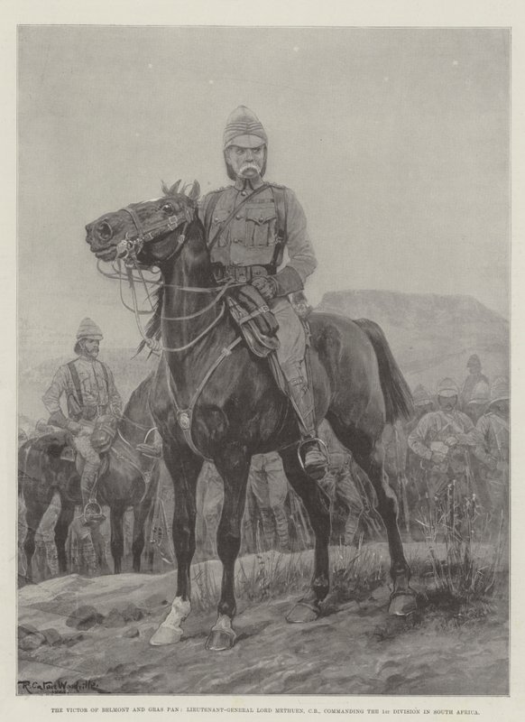 Belmont és Gras Pan győztese, Lord Methuen altábornagy, CB, az 1. hadosztály parancsnoka Dél-Afrikában. alkotó: Richard Caton Woodville junior