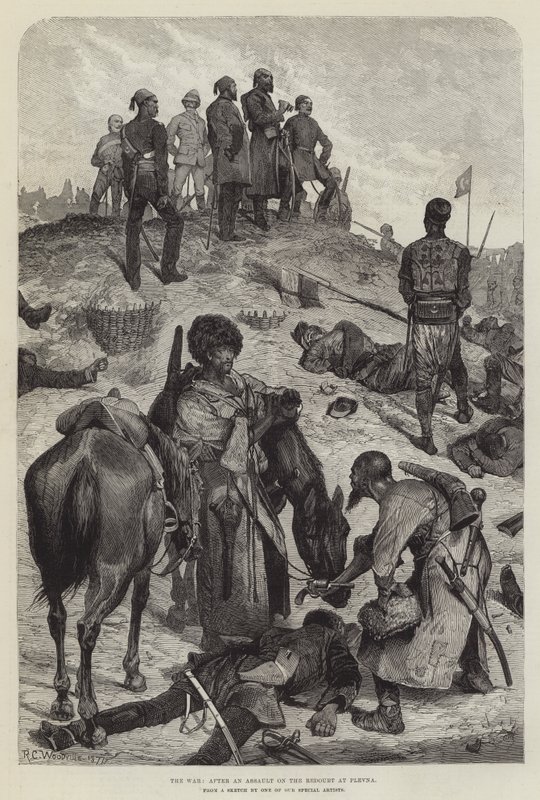 A háború a redoubt elleni támadás után Plevnánál alkotó: Richard Caton Woodville junior