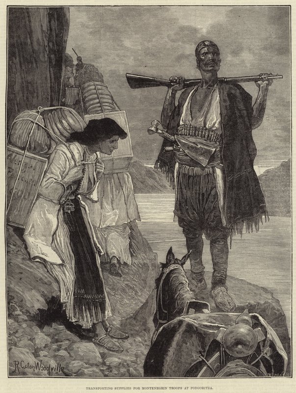 A montenegrói csapatok ellátmányának szállítása Podgoritzánál alkotó: Richard Caton Woodville junior