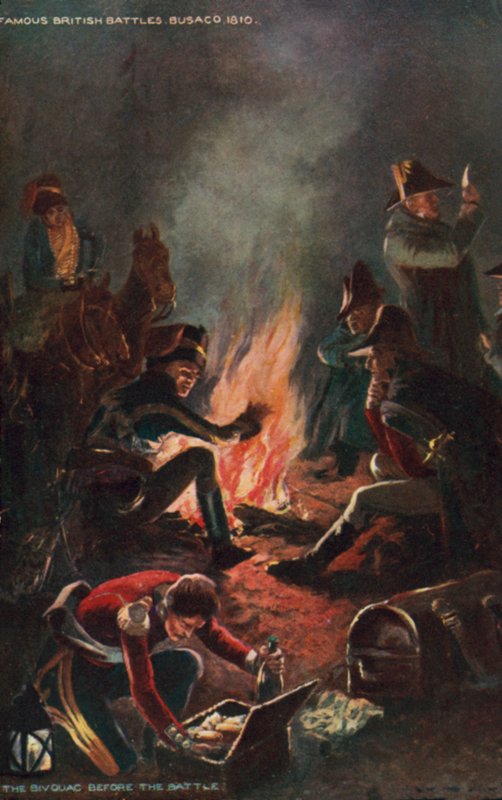 Bivouac a bussacói csata előtt, Portugália, félszigeti háború, 1810 alkotó: Richard Caton II Woodville