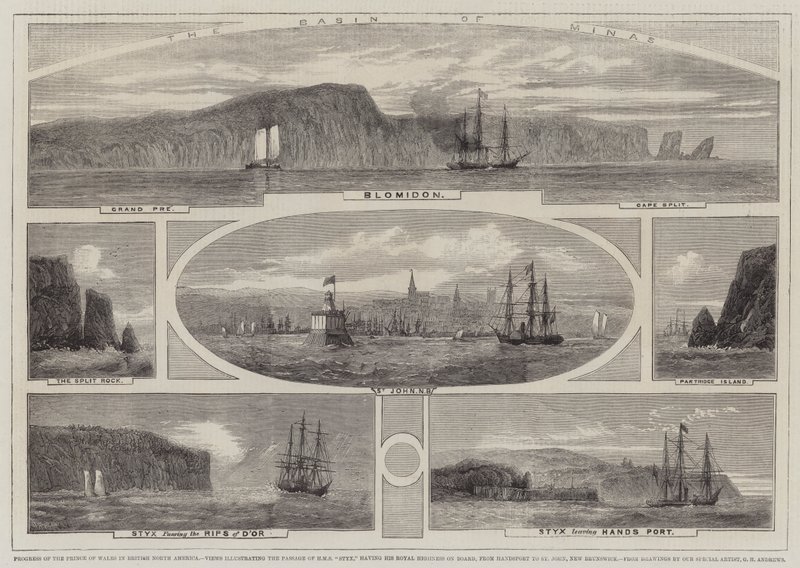 A walesi herceg haladása Brit Észak-Amerikában, a HMS Styx átkelését szemléltető nézetek, Ő Királyi Felsége fedélzetén, Handsportból St Johnba, New Brunswickba. alkotó: Richard Principal Leitch