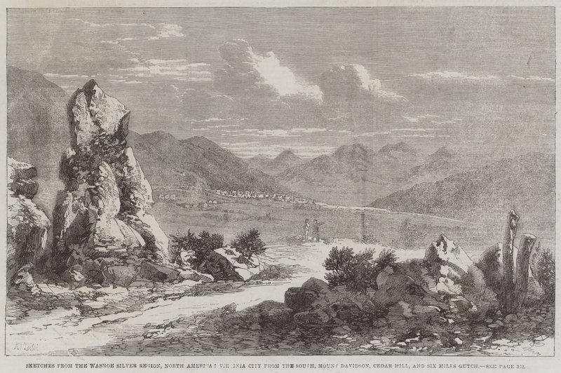 Vázlatok a Washoe Silver régióból, Észak-Amerikából, Virginia Cityből délről, Mount Davidsonból, Cedar Hillből és Six Miles Gutchból alkotó: Richard Principal Leitch
