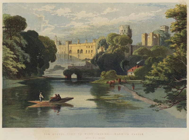 A királynő látogatása Warwickshire-ben, Warwick Castle (kromolito) alkotó: Richard Principal Leitch