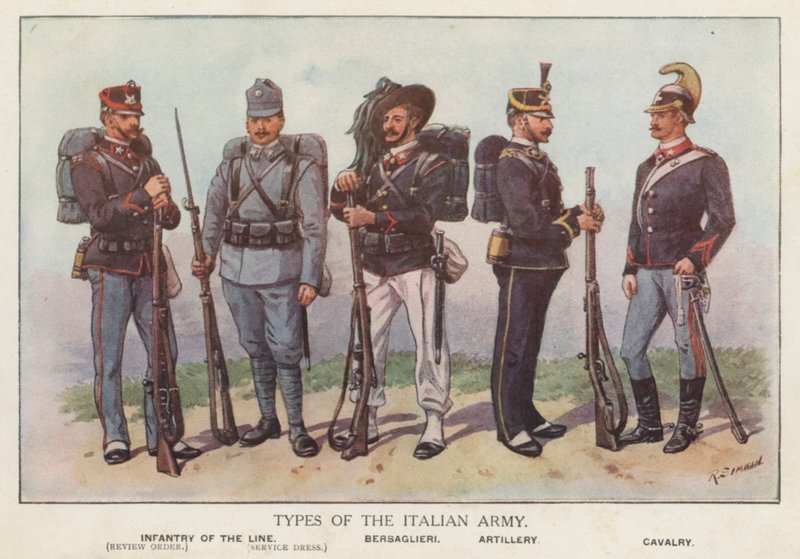 Az olasz hadsereg katonái (színes litó) alkotó: Richard (after) Simkin