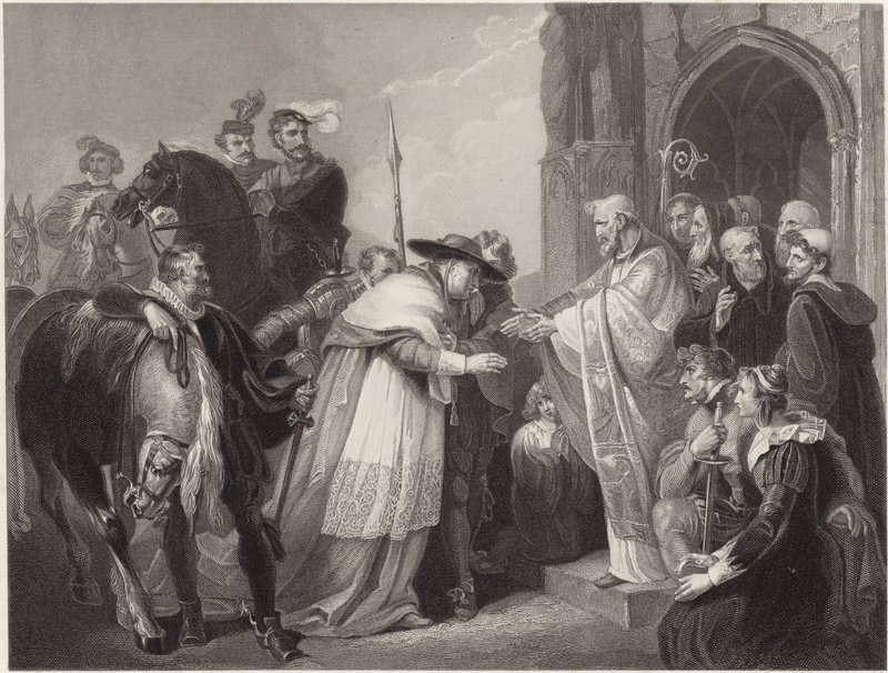 Wolsey bíboros a Leicesteri apátságban (metszet) alkotó: Richard (after) Westall