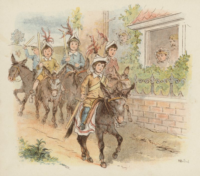 Gyerekek szamáron háborúzni (színes litó) alkotó: Richard Andre