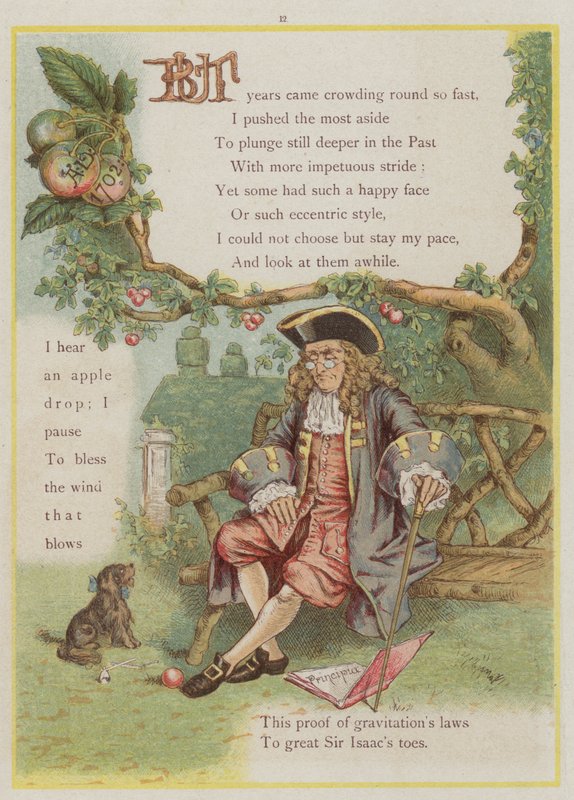 Oldal az Upstreamből, Richard Andre, Isaac Newton és a gravitáció (színes litó) alkotó: Richard Andre