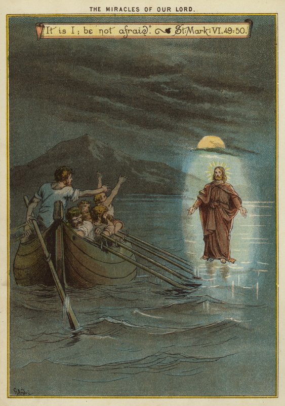 Krisztus csodái: Jézus a vízen jár (chromolitho) alkotó: Richard Andre