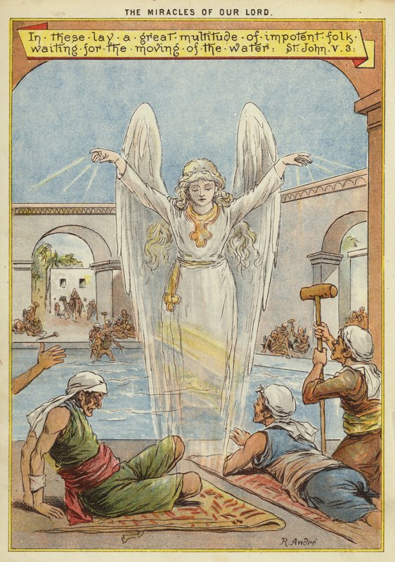 Krisztus csodái: beteg emberek, akik angyal általi vízmozgásra várnak (chromolitho) alkotó: Richard Andre