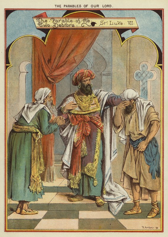 Krisztus példázatai: A két adós példázata (chromolitho) alkotó: Richard Andre