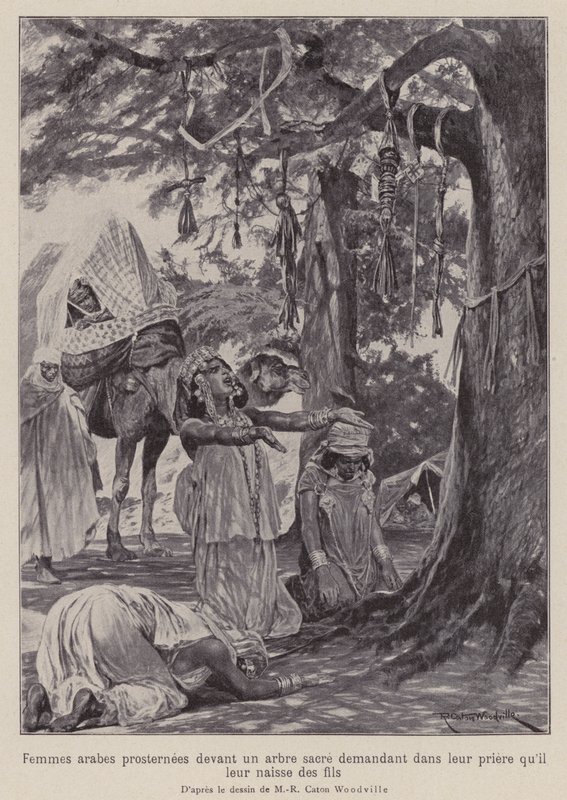 Az arab nők egy szent fa előtt leborulva imádkoznak, hogy gyermeket kapjanak (litho) alkotó: Richard Caton II (after) Woodville