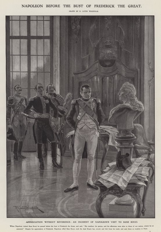 Napóleon Nagy Frigyes mellszobra előtt (litho) alkotó: Richard Caton II (after) Woodville