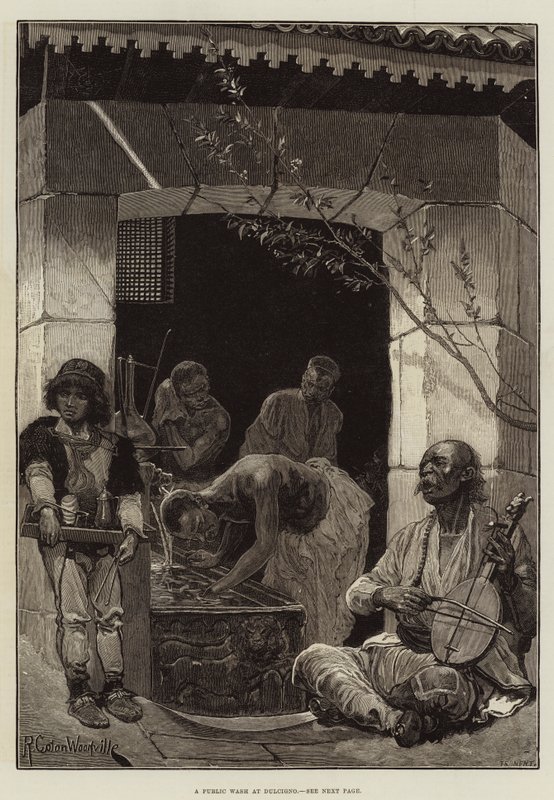 Nyilvános mosás Dulcignoban alkotó: Richard Caton Woodville junior
