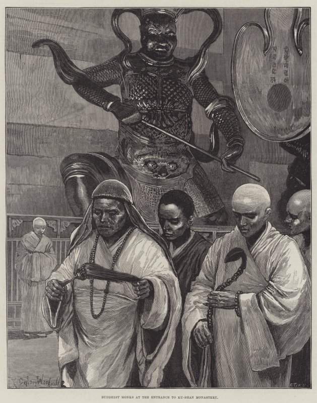 Buddhista szerzetesek a Ku-Shan kolostor bejáratánál alkotó: Richard Caton Woodville junior