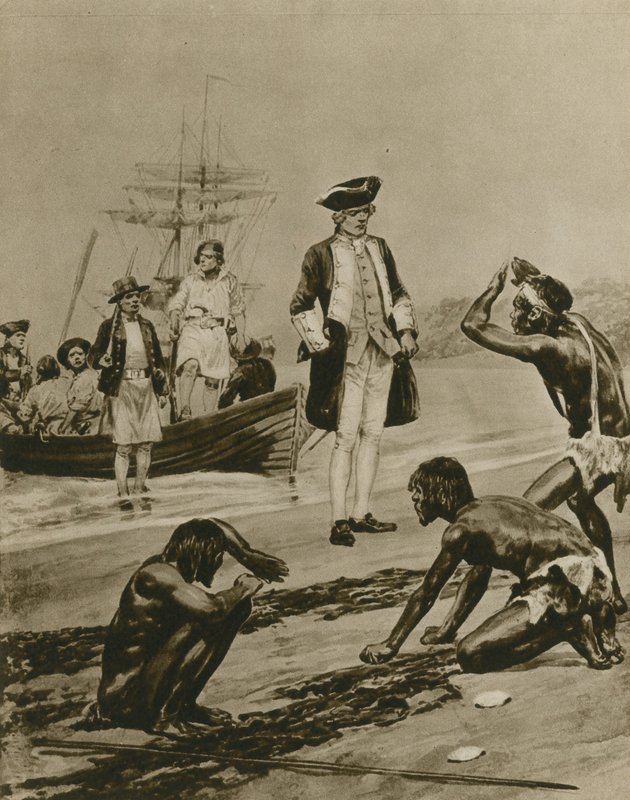 Hogyan fogadták Cook kapitányt Tasmaniában (mélynyomás) alkotó: Richard Caton Woodville junior