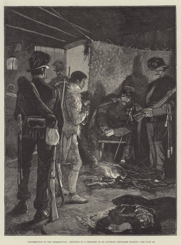 Felkelés Hercegovinában, egy fogoly behurcolása az osztrák csendőrállomásra alkotó: Richard Caton Woodville junior