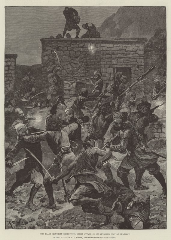 A Black Mountain Expedition, Ghazi támadás egy Advanced Post ellen Ghazikotnál alkotó: Richard Caton Woodville junior