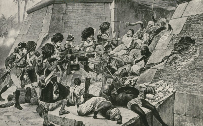 A brit csapatok megrohamozzák Seringapatant, Tippu szultán fővárosát. alkotó: Richard Caton Woodville junior