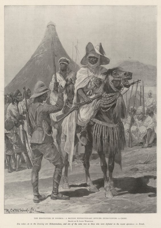 The Hostilities in Nigéria, egy brit expedíciós tiszt interjút készít egy főnökkel alkotó: Richard Caton Woodville junior