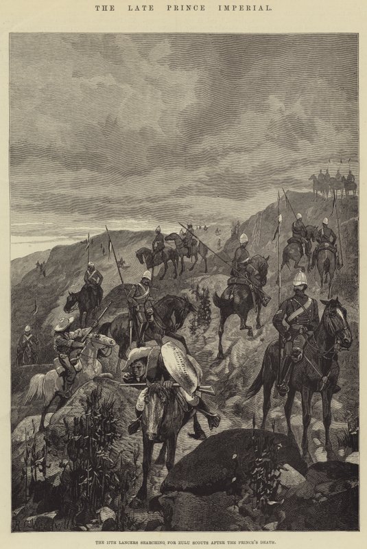 A néhai császári herceg, a 17. Lancers zulu cserkészek után kutat a herceg halála után alkotó: Richard Caton Woodville junior