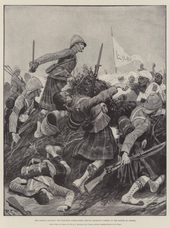 A Soudan előrenyomulása, a Seaforth-i hegyvidékiek, akik Mahmud Zarebáját kényszerítik az atbarai csatában alkotó: Richard Caton Woodville junior