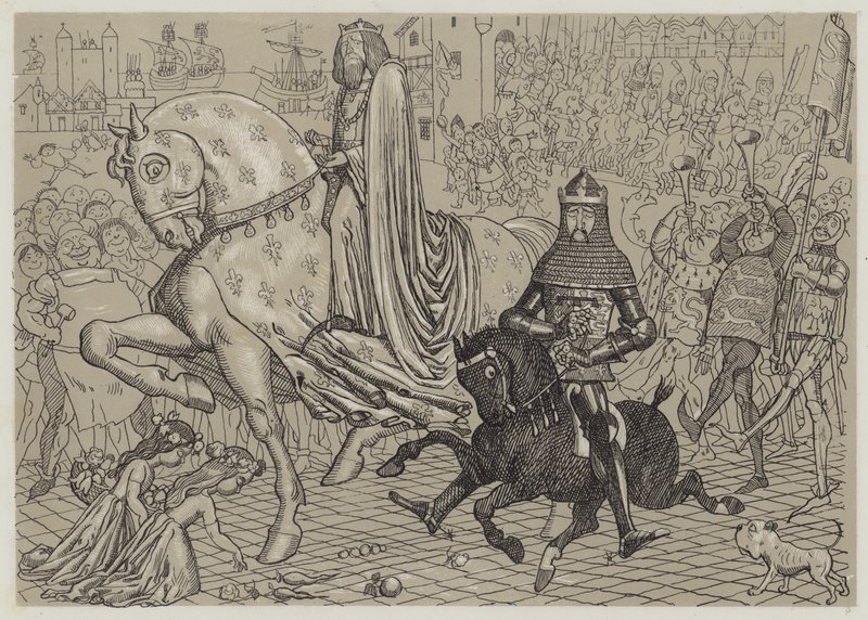 Eduárd Fekete Herceg foglyával, János francia királylyal belépve Londonba (akvatinta) alkotó: Richard Doyle