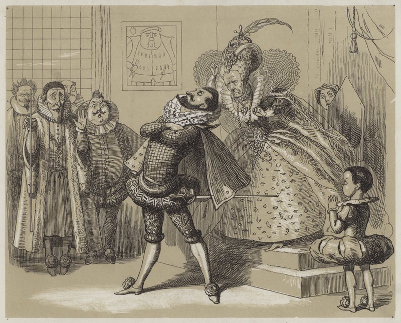Feltűnő jelenet Erzsébet királynő és kedvence Essex között (akvatinta) alkotó: Richard Doyle
