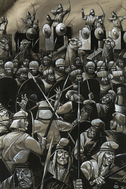Azonosítatlan csata kardforgatókkal és íjászokkal alkotó: Richard Hook