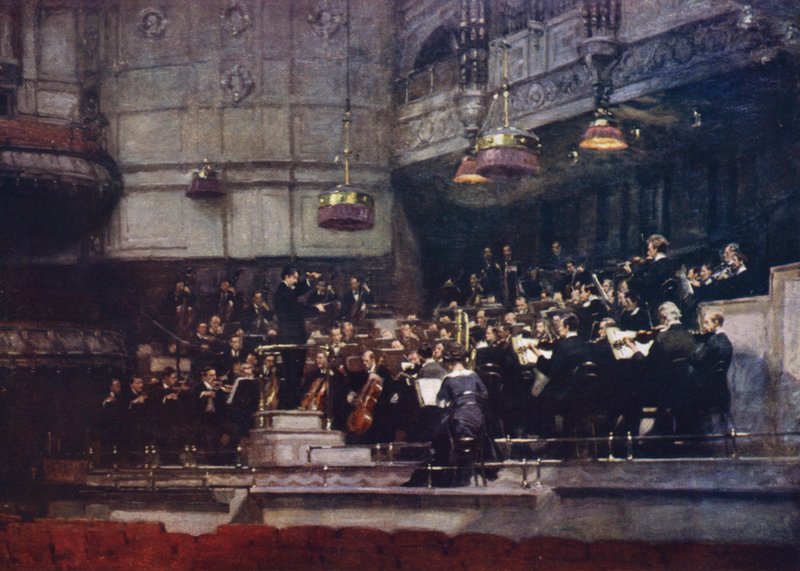 Próba a londoni Queens Hallban (színes litó) alkotó: Richard Jack