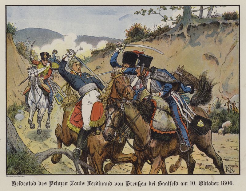 Lajos Ferdinánd porosz herceg hősi halála a saalfeldi csatában alkotó: Richard Knotel