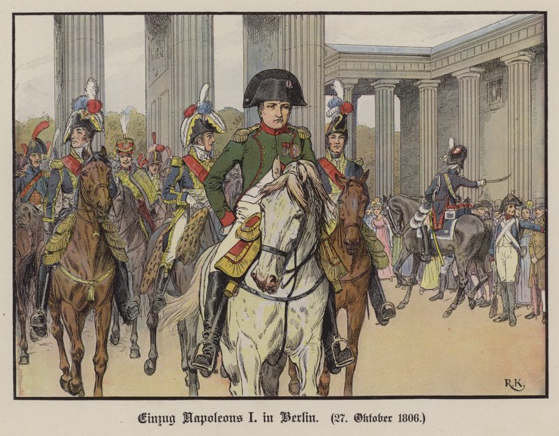 Napóleon belép Berlinbe, 1806. október 27. (színes litó) alkotó: Richard Knotel