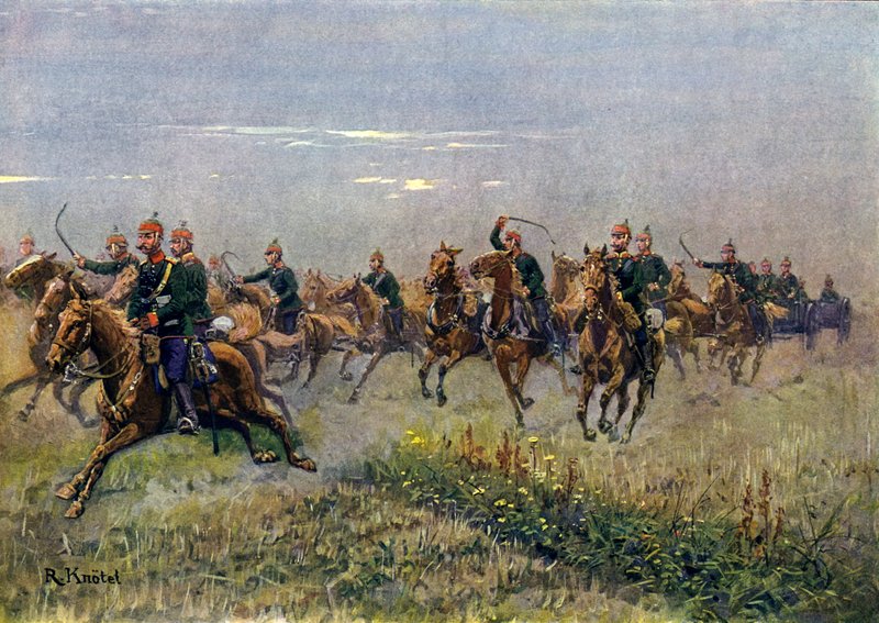Szász tábori tüzérség vágtában (színes litho) alkotó: Richard Knotel