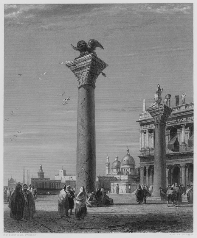 Szent Márk oszlopai, Velence, a Vernon Galéria képéről (metszet) alkotó: Richard Parkes (after) Bonington