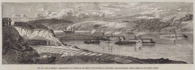 A polgárháború Amerikában, a Potomac hadsereg egy részének beszállása Alexandriában, Washington közelében alkotó: Richard Principal Leitch