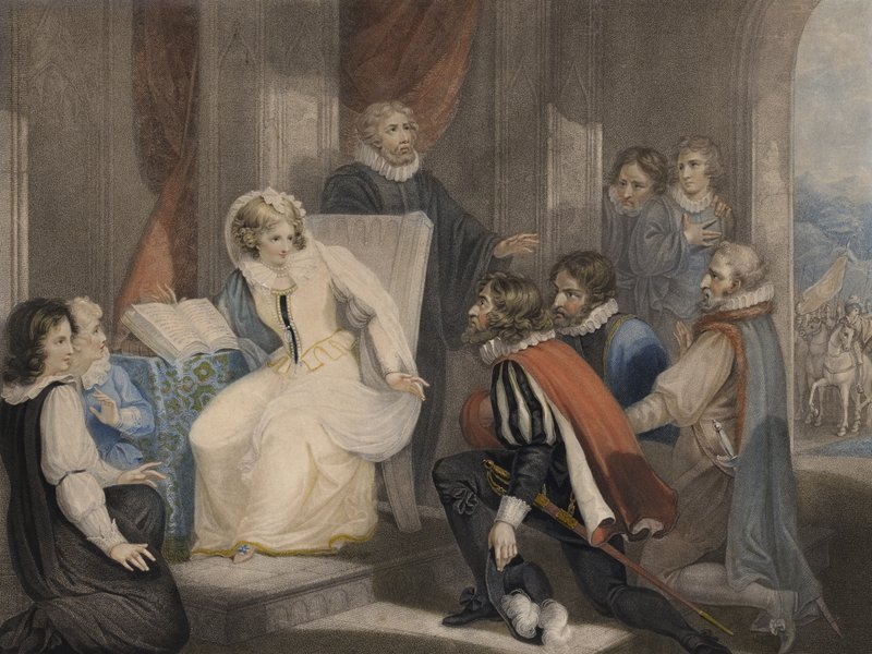 I. Erzsébet királynő testvére, Mária királynő halálhírét kapja (színes akvatinta) alkotó: Richard Westall
