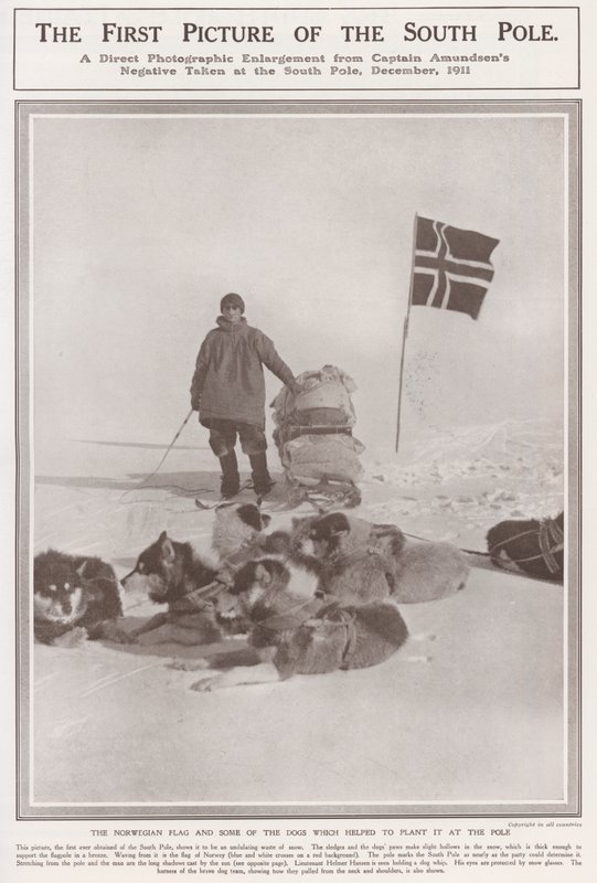 Az első kép a Déli-sarkról (fekete-fehér fotó) alkotó: Roald Engelbergt Gravning Amundsen