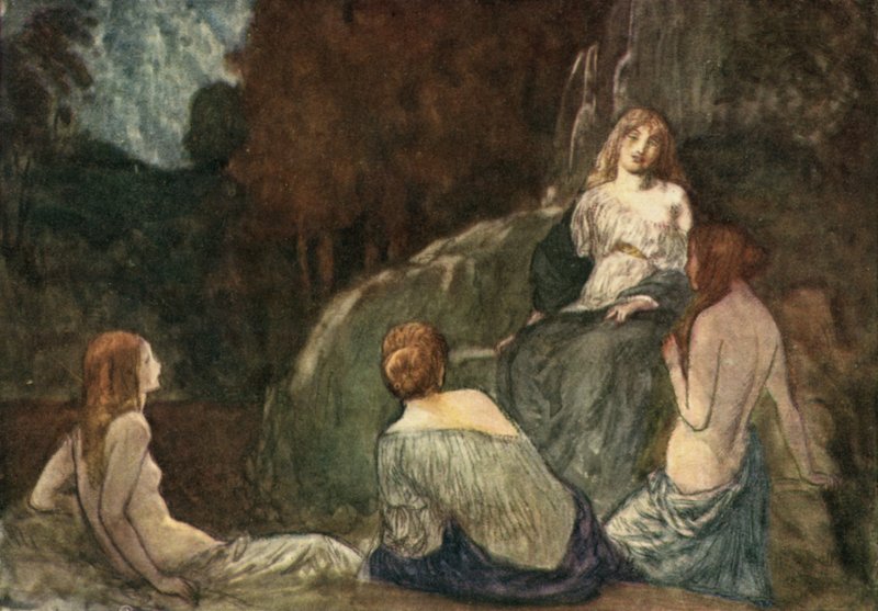 Ahol a durva fejsze, heves csapással, Soha nem hallották a nimfák, hogy elrettentsenek... alkotó: Robert Anning Bell