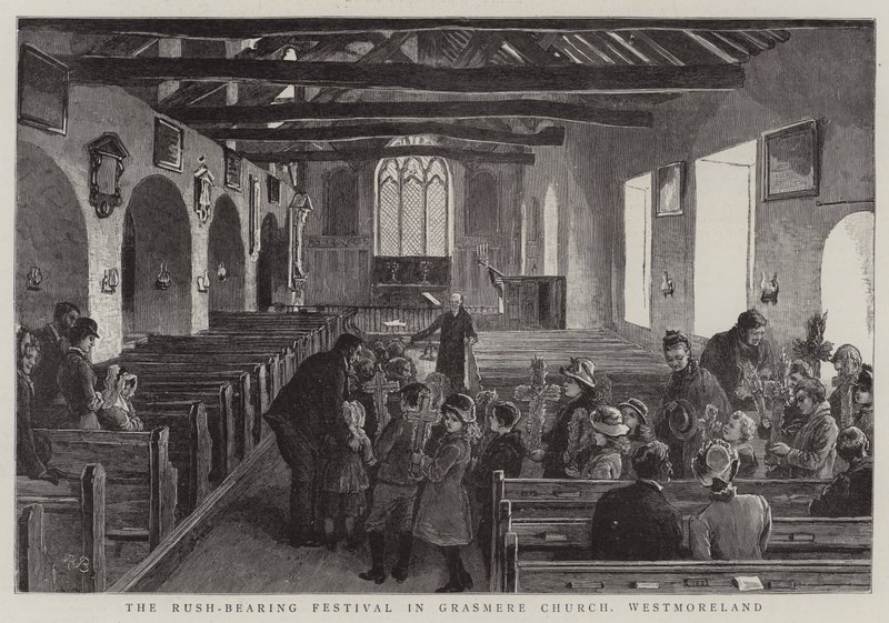 A Rush-Bearing fesztivál a Grasmere Churchben, Westmorelandban alkotó: Robert Barnes