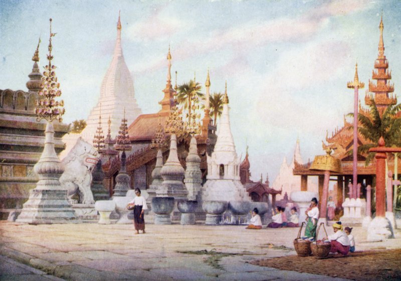 A Shwezigon pagoda emelvénye, Bagan, Burma 1905 alkotó: Robert George Talbot Kelly