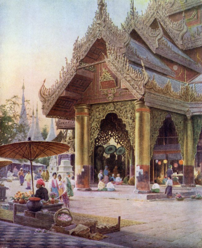 Szentély a Shwedagon pagoda emelvényén, Rangoon, Burma 1905 alkotó: Robert George Talbot Kelly
