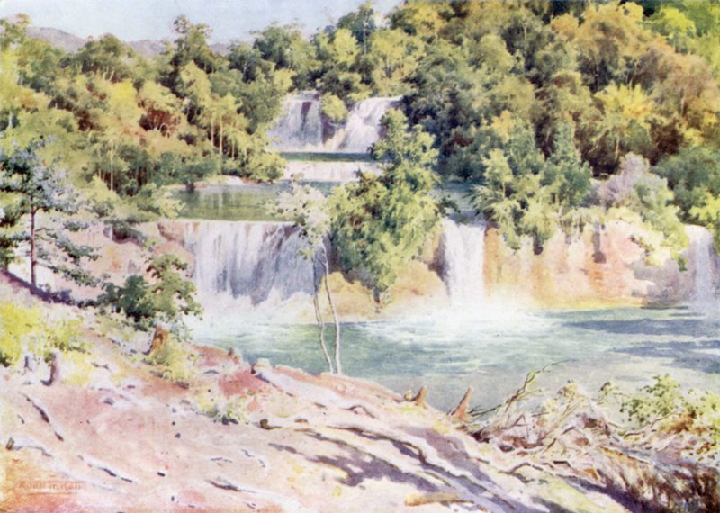 A Man-pwe vízesés a Vasúttársaság bungalójából alkotó: Robert George Talbot Kelly