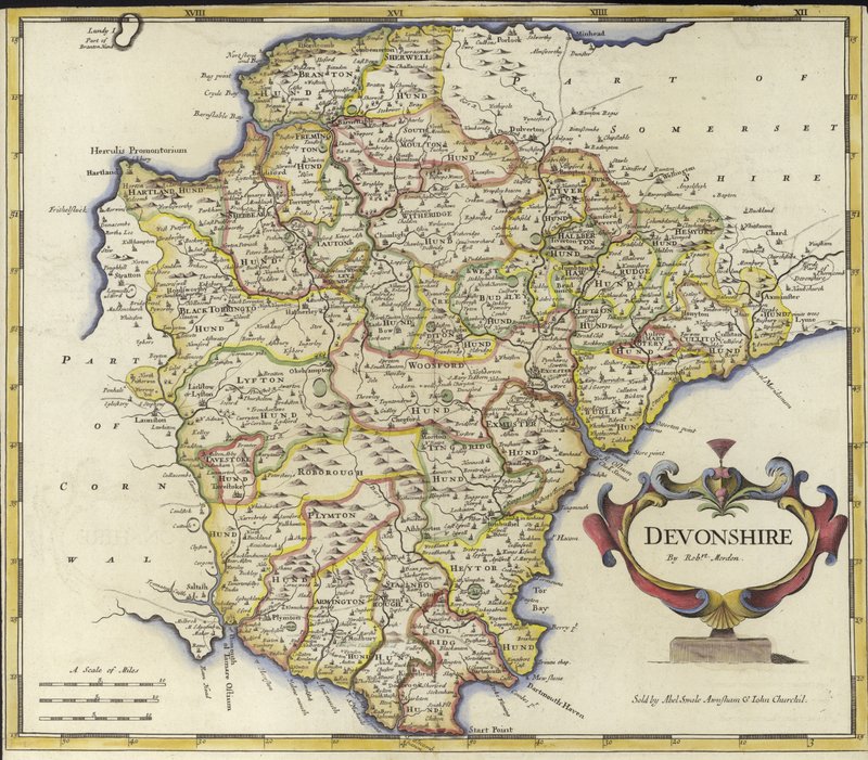 Devonshire térképe (színes gravírozás) alkotó: Robert Morden