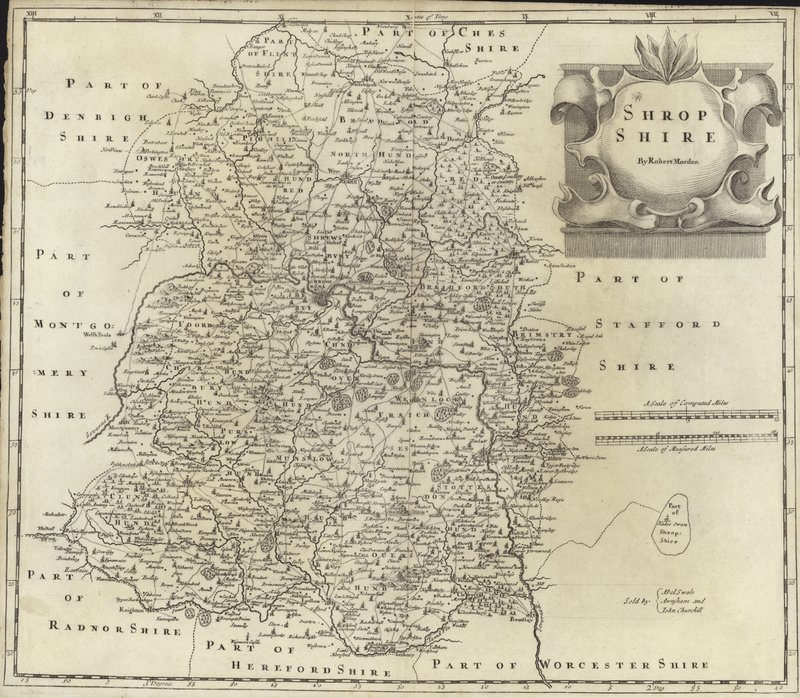Shropshire térképe (színes metszet) alkotó: Robert Morden