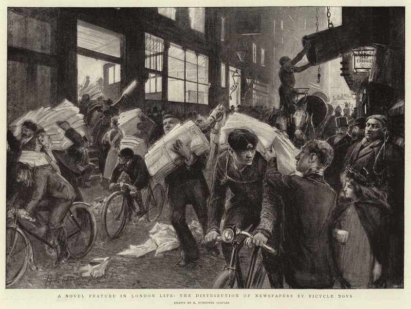 Újdonság a londoni életben, a Bicycle Boys újságterjesztése alkotó: Robert Ponsonby Staples