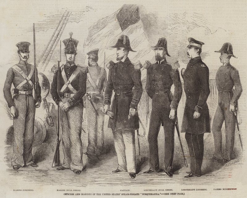 Az Egyesült Államok Susquehanna Steam-Frigate tisztjei és tengerészgyalogosai alkotó: Robert Thomas Landells